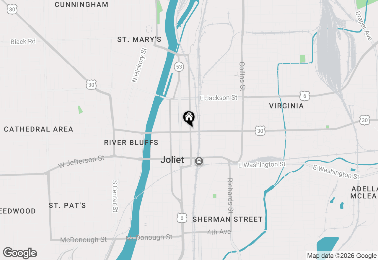Map of 37 E Cass Street, Joliet, IL 60432
