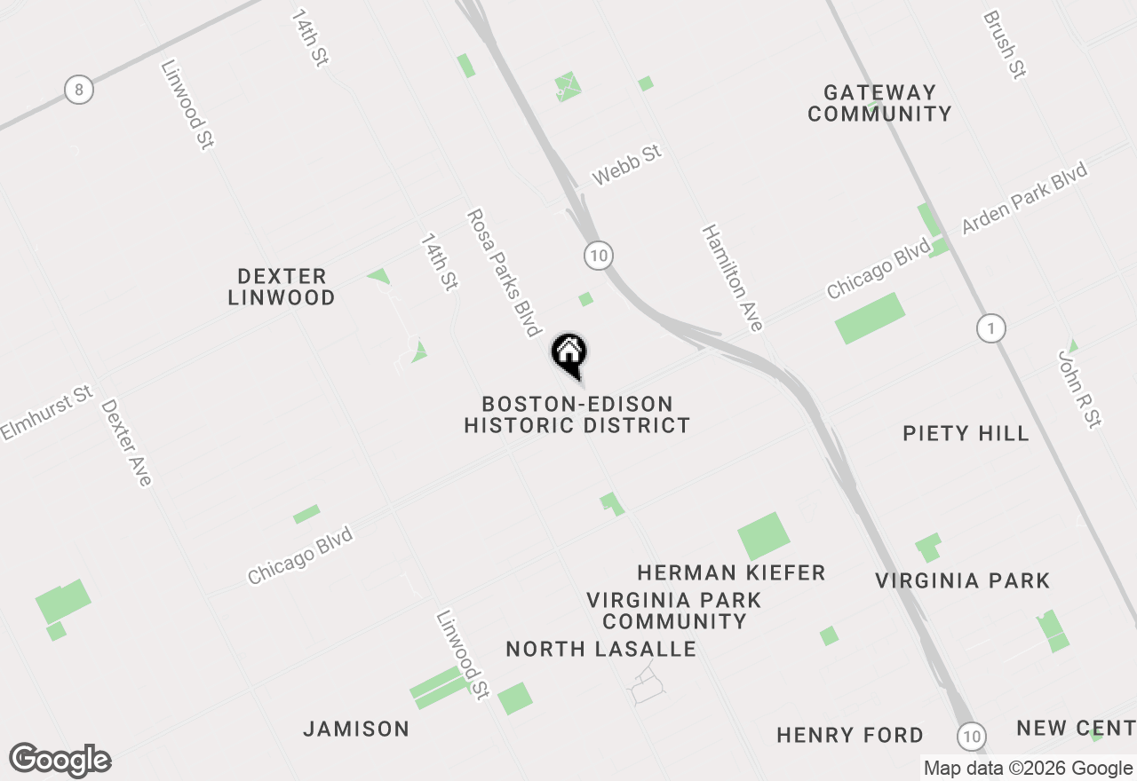 Map of 1755 W Boston Boulevard, Detroit, MI 48206