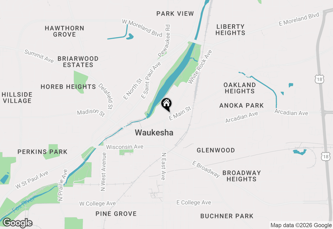 Map of 100 E Main St #102, Waukesha, WI 53186