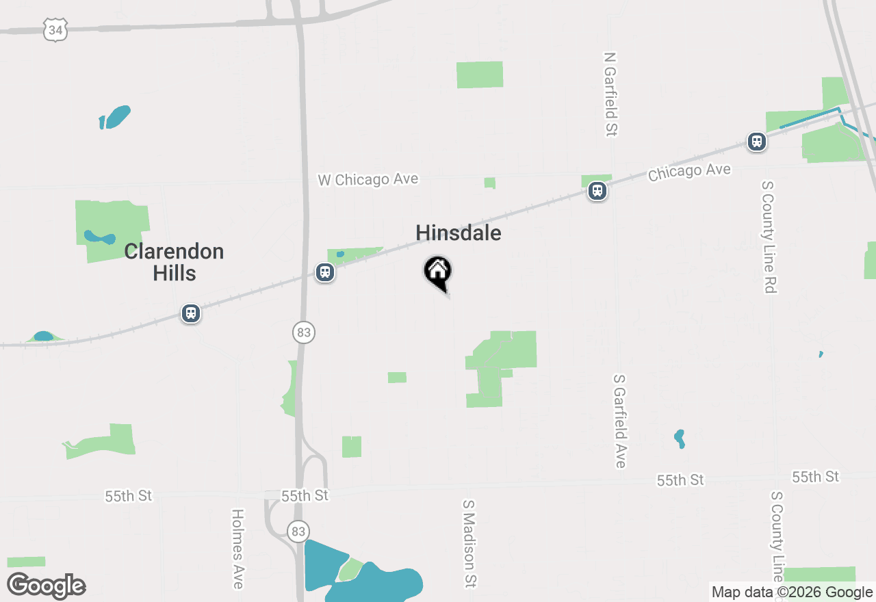 Map of 408 S Thurlow Street, Hinsdale, IL 60521