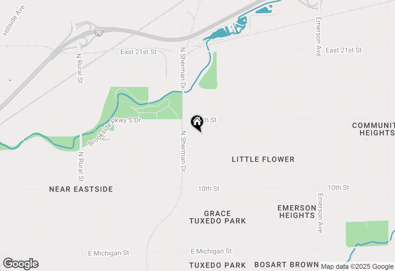 Map of 1453 N Denny Street, Indianapolis, IN 46201