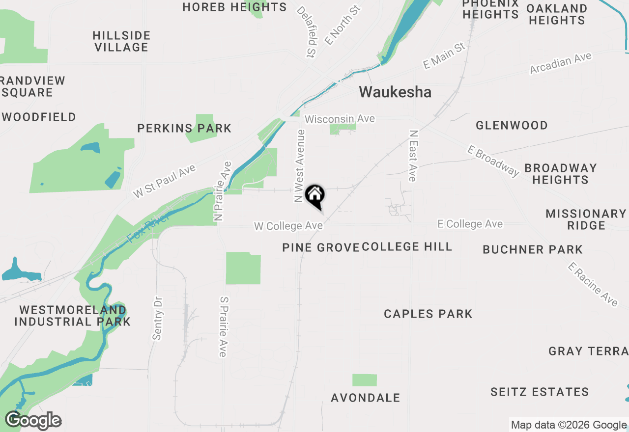 Map of 117 Central Ave, Waukesha, WI 53186
