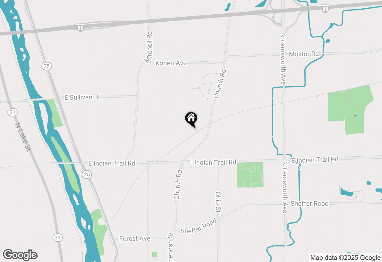 Map of 1380 Woodland Drive, Aurora, IL 60505