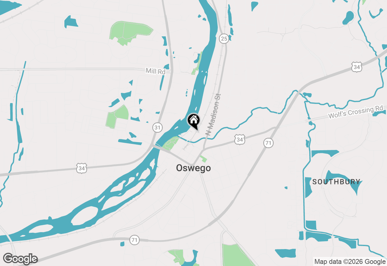 Map of 34 N Adams Street, Oswego, IL 60543