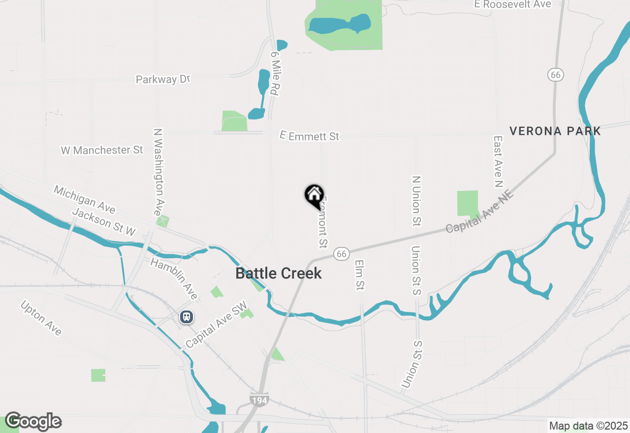 Map of 54 Rose Street, Battle Creek, MI 49017