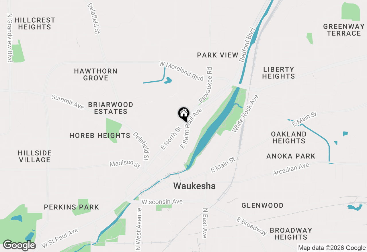 Map of 735 E North St, Waukesha, WI 53188