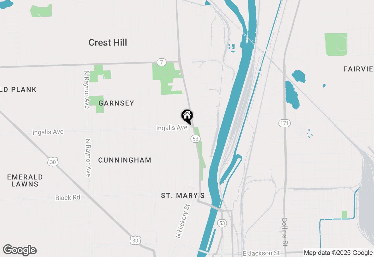 Map of 1128 N Hickory Street, Joliet, IL 60435
