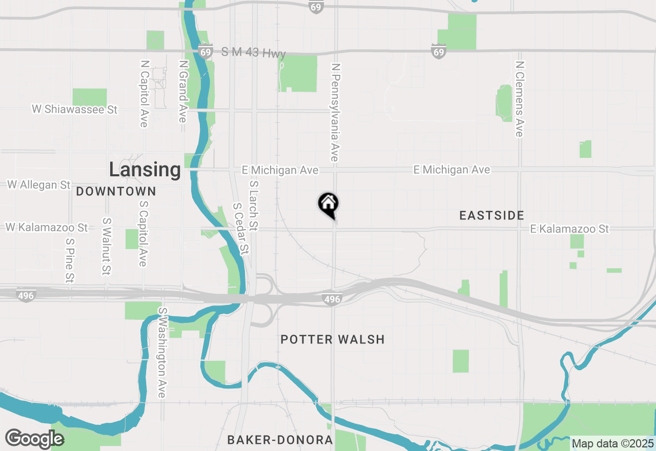 Map of 925 E Kalamazoo Street, Lansing, MI 48912