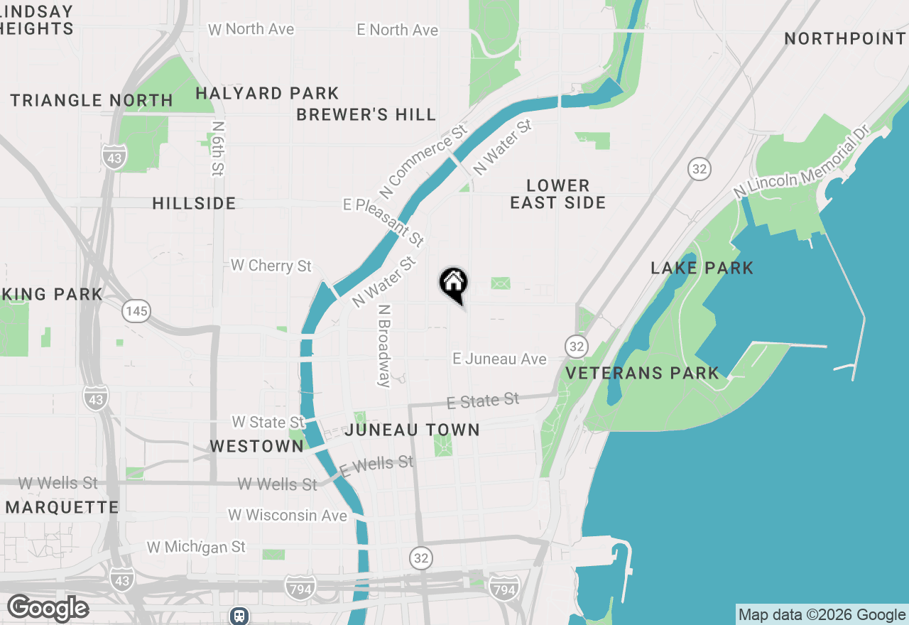Map of 601 E Ogden Ave #412, Milwaukee, WI 53202
