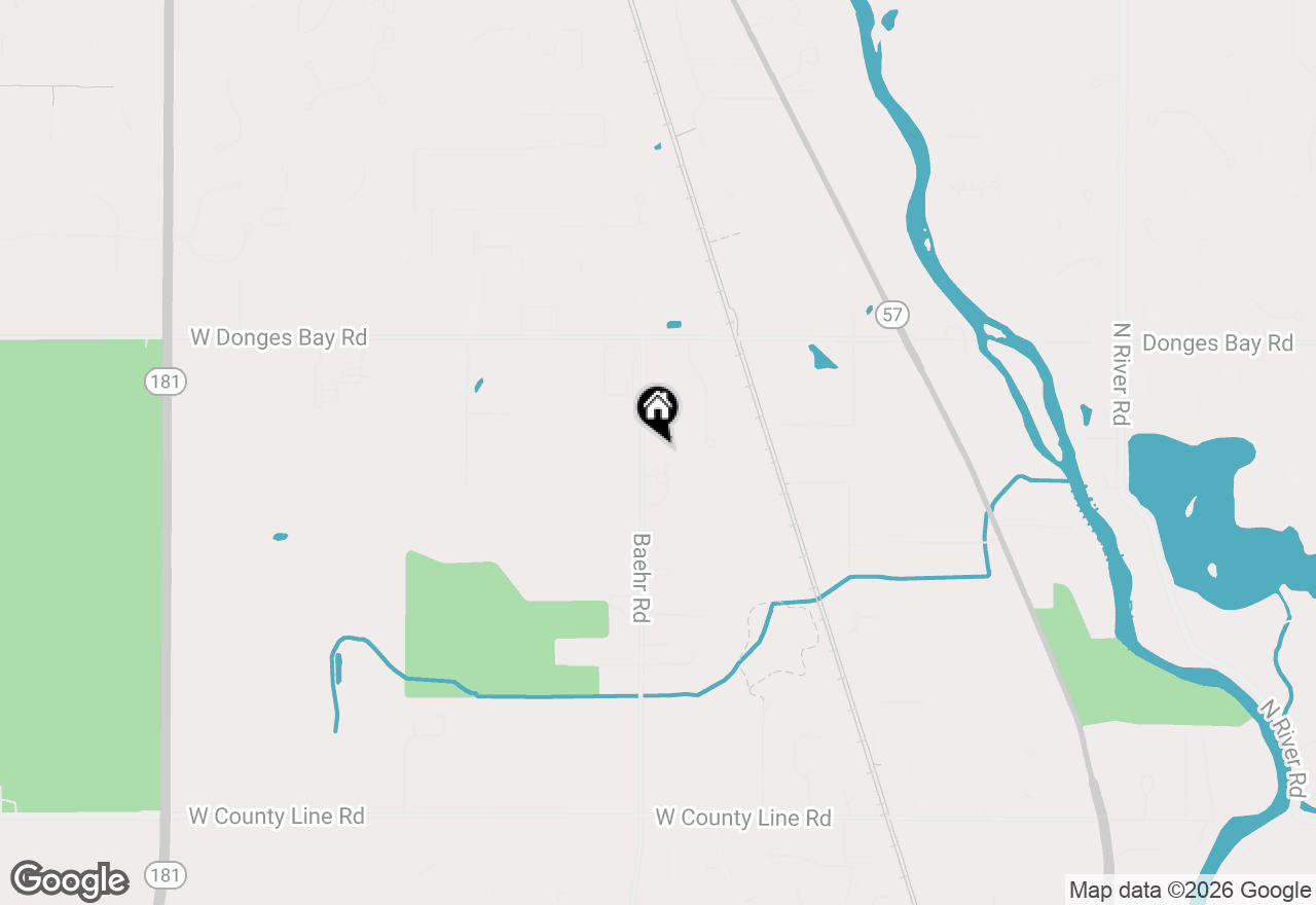 Map of 10216 N Baehr Rd, Mequon, WI 53092