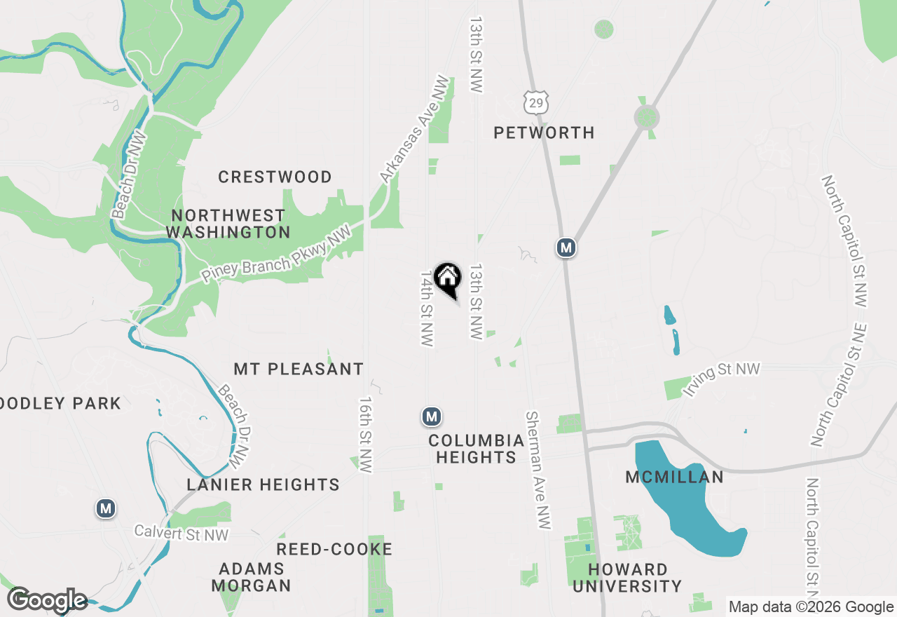 Map of 1349 Oak Street Nw, Washington, DC 20010