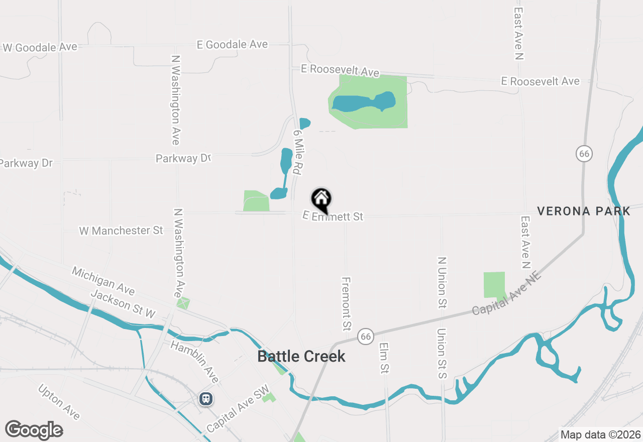 Map of 54 E Emmett Street, Battle Creek, MI 49017
