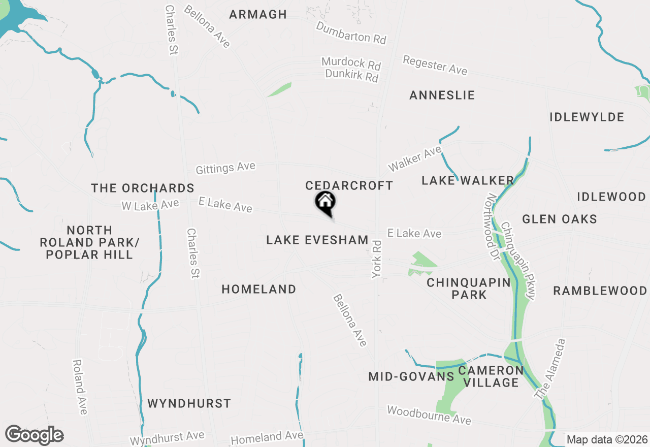 Map of 313 E Lake Avenue, Baltimore, MD 21212