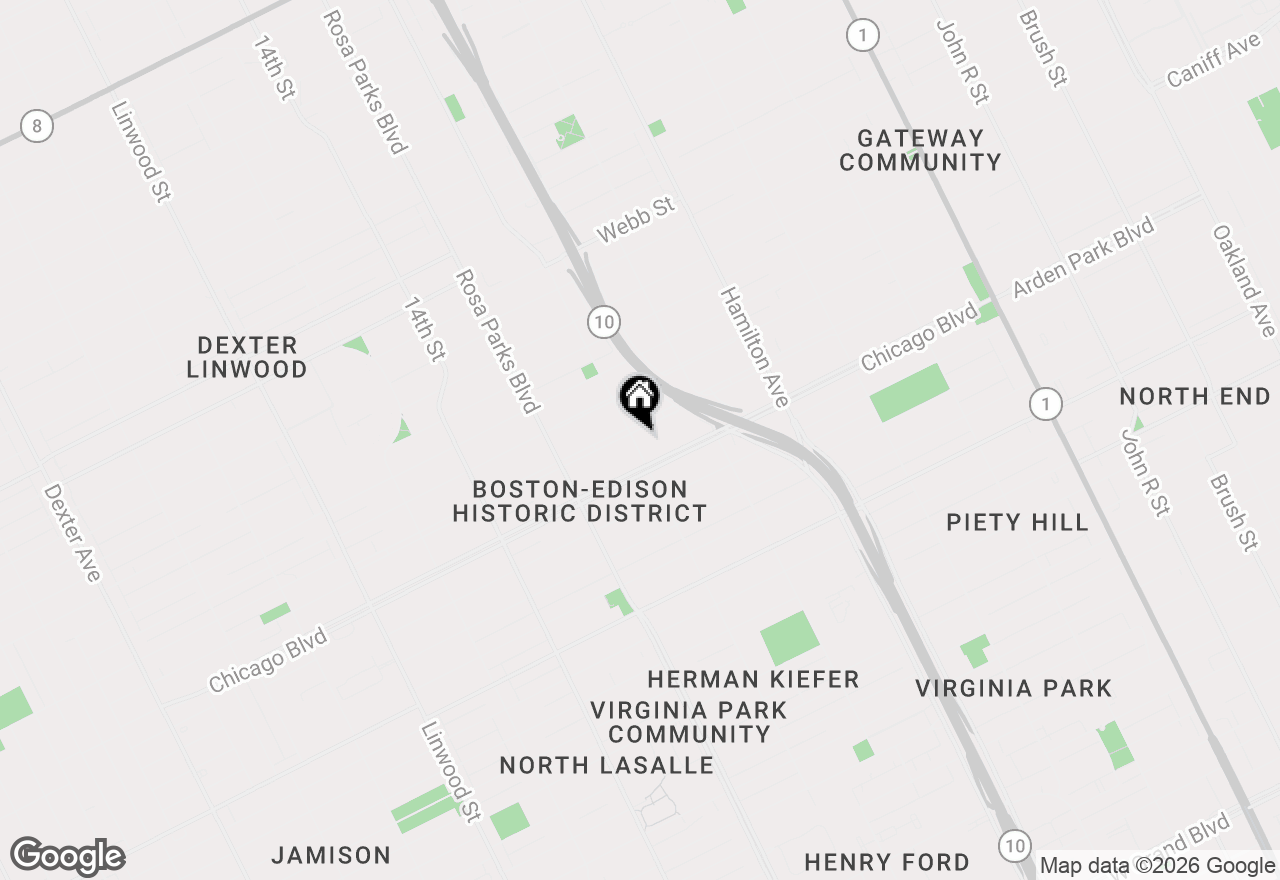 Map of 1553 W Boston Boulevard, Detroit, MI 48206