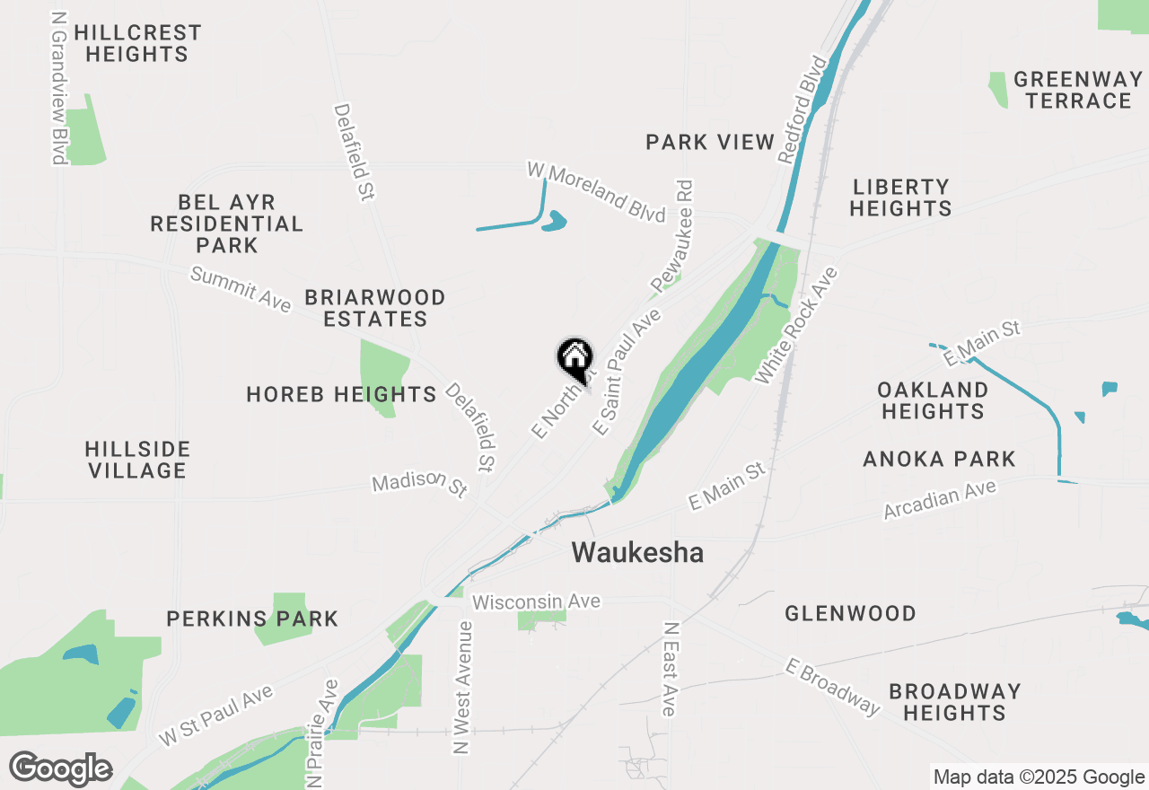 Map of 601 E North St, Waukesha, WI 53188