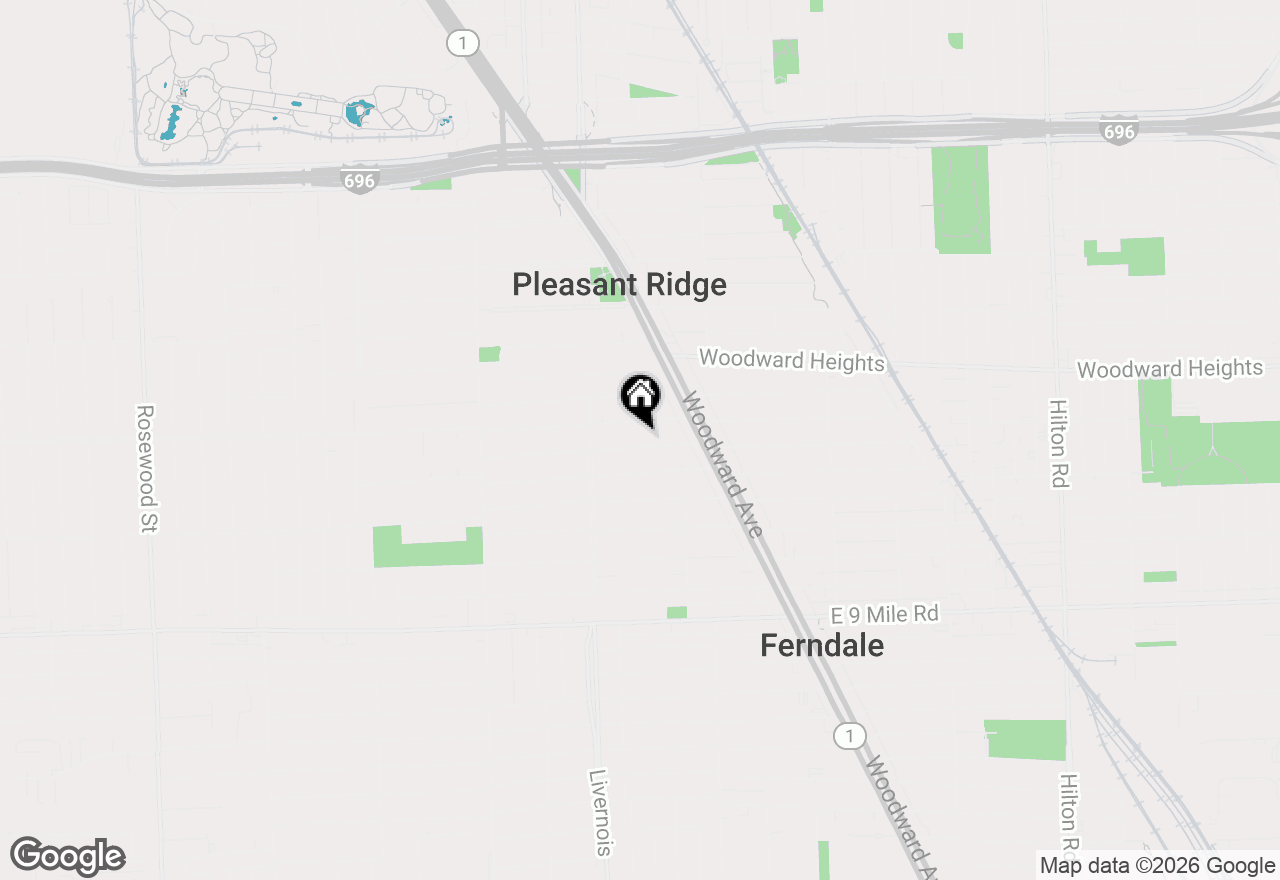 Map of 292 W Woodland Street, Ferndale, MI 48220