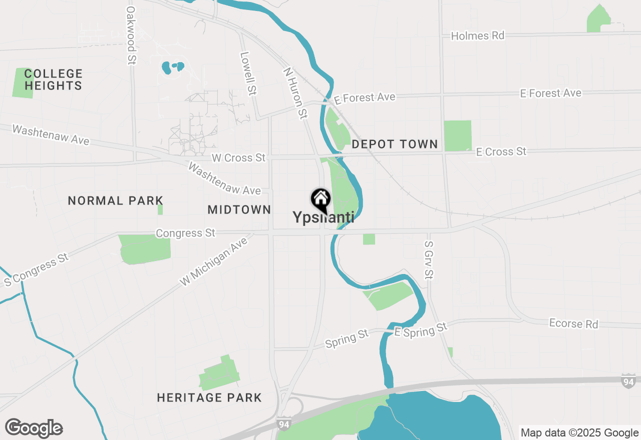 Map of 61 N Huron Street, Ypsilanti, MI 48197