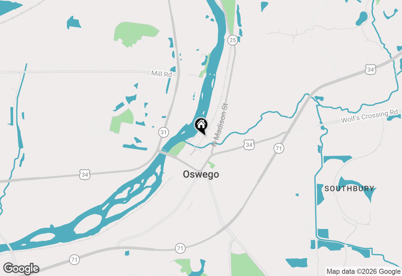 Map of 34 N Adams Street, Oswego, IL 60543