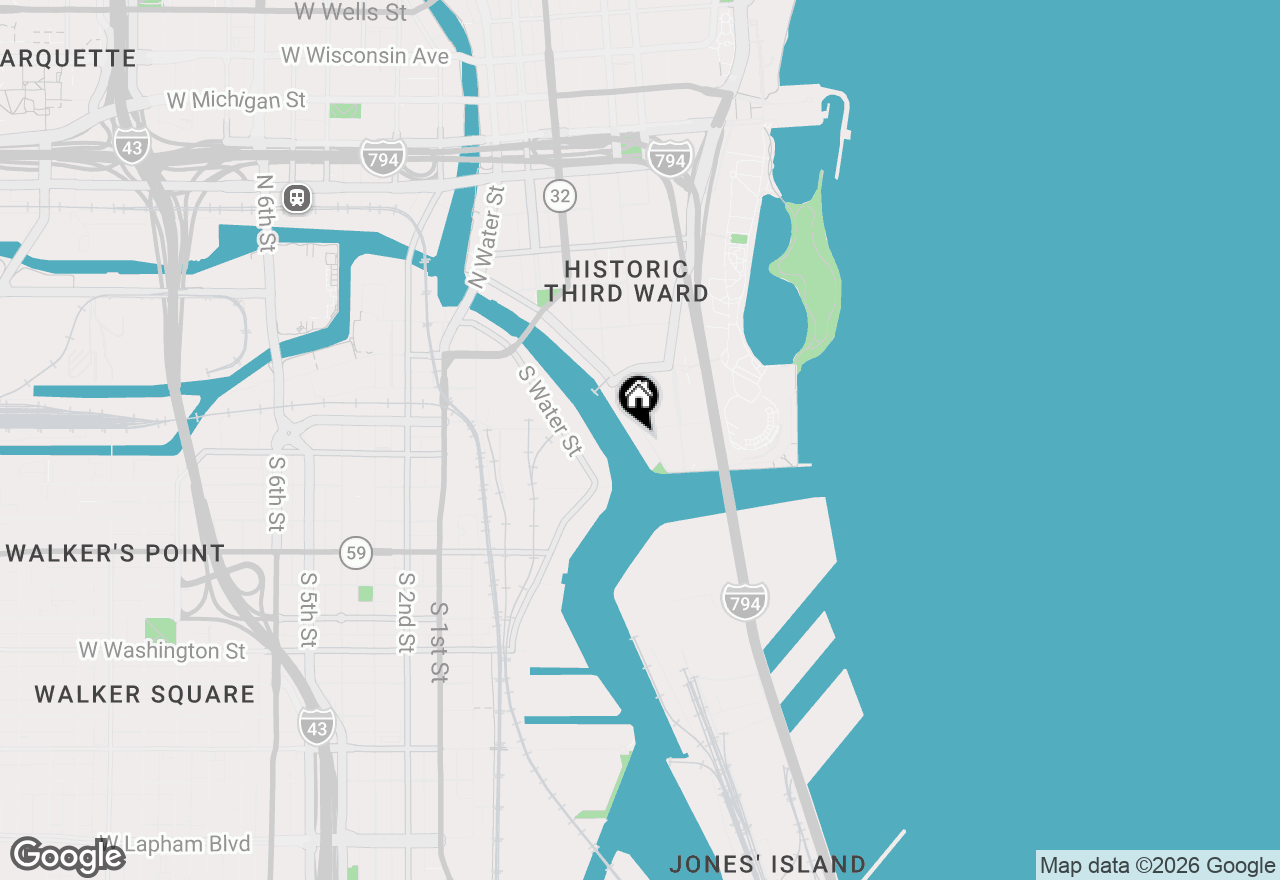 Map of 601 E Erie St #202, Milwaukee, WI 53202
