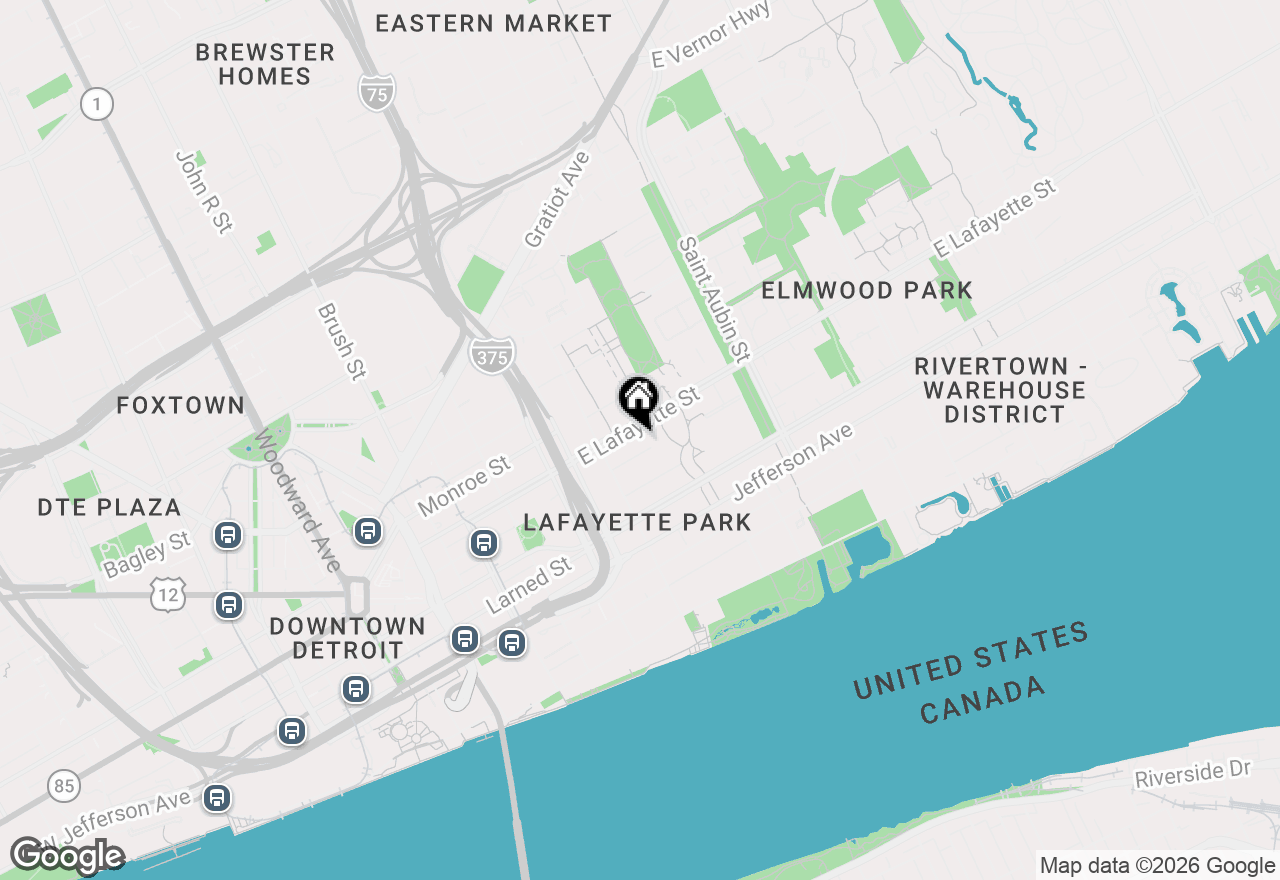 Map of 1300 E Lafayette Street #412, Detroit, MI 48207